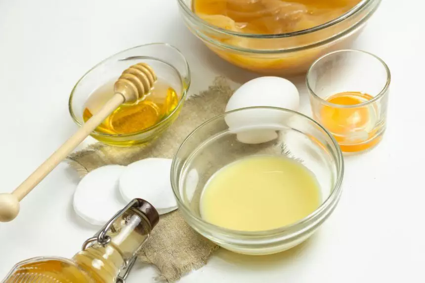 a face mask based on an infusion of kombucha with egg and honey,made at home from natural products