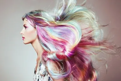 Beauty fashion model girl with colorful dyed hair
