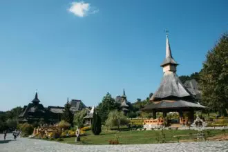 Monastery complex Barsana church in Maramures, Romania