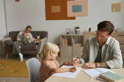 Parents teaching the children