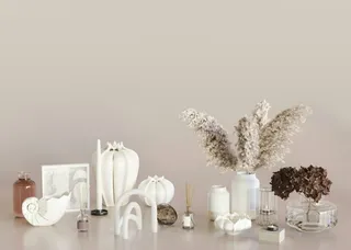 Home accessories on beige background and copy space for your advertisement text or logo. Home decor